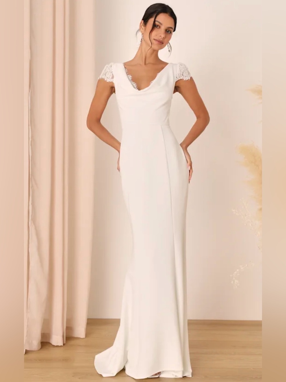 Lulus Forever Beloved White Lace Cap Sleeve Mermaid Maxi Dress Sz XXS